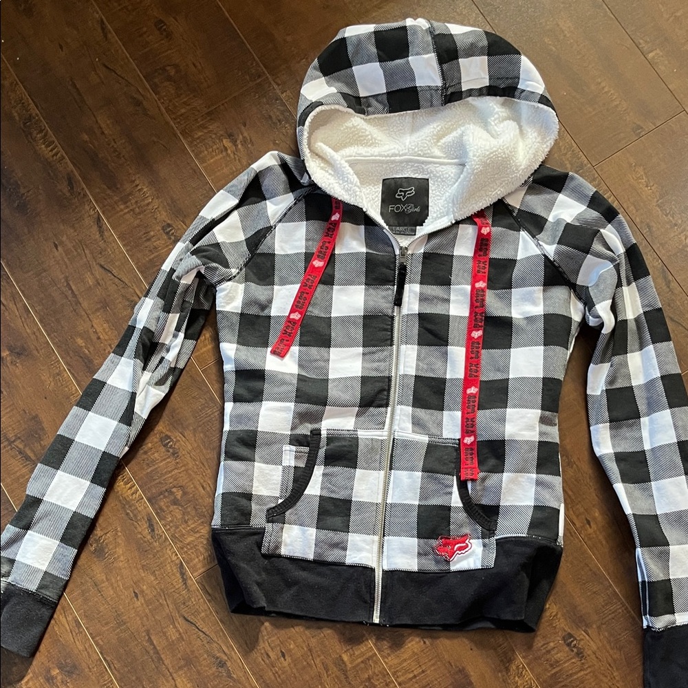 Fox Black and White Checkered Jacket with Red Accents